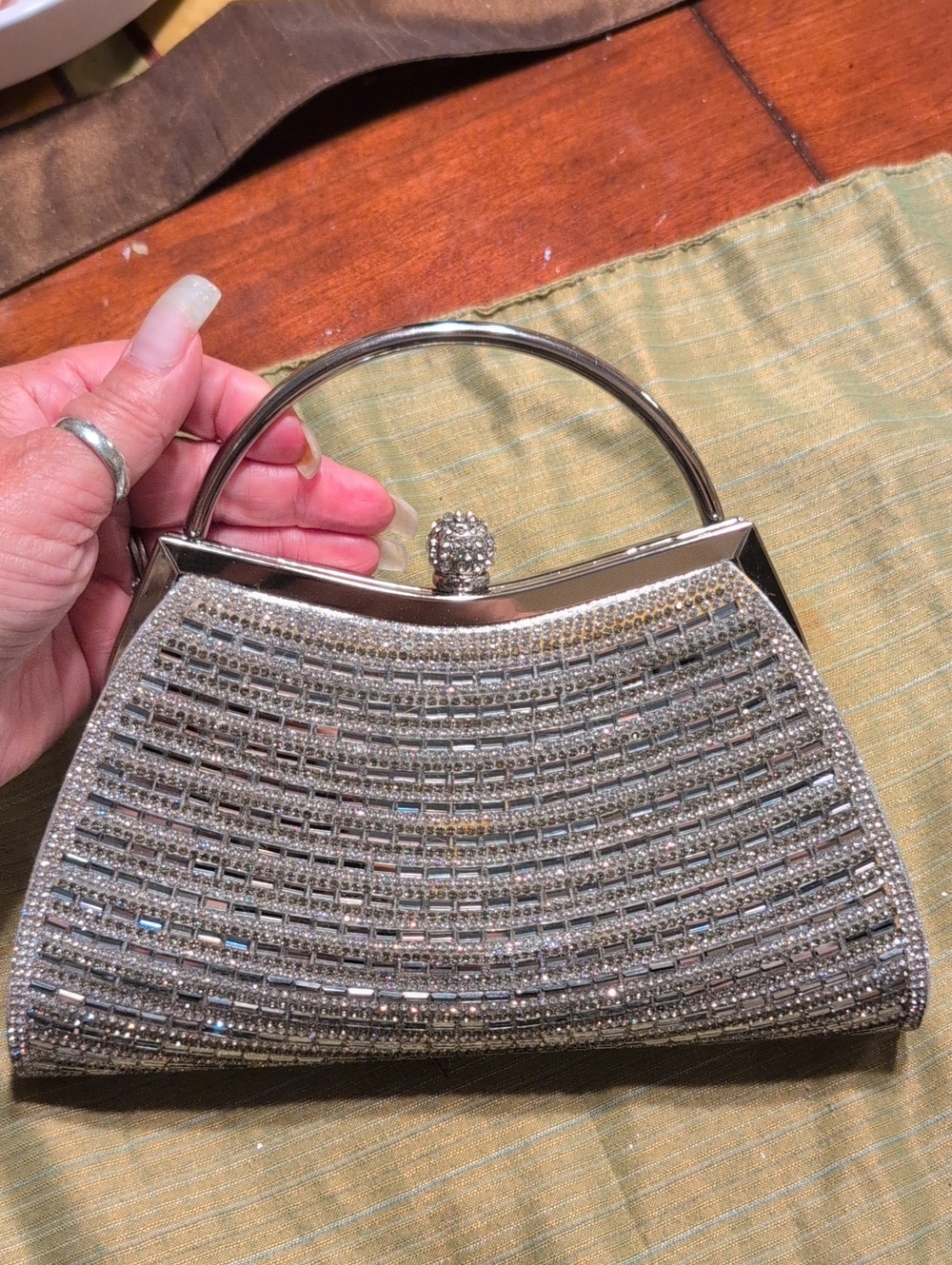 d'Margeaux Elegant Silver Crystal Evening Top-Handle Bag